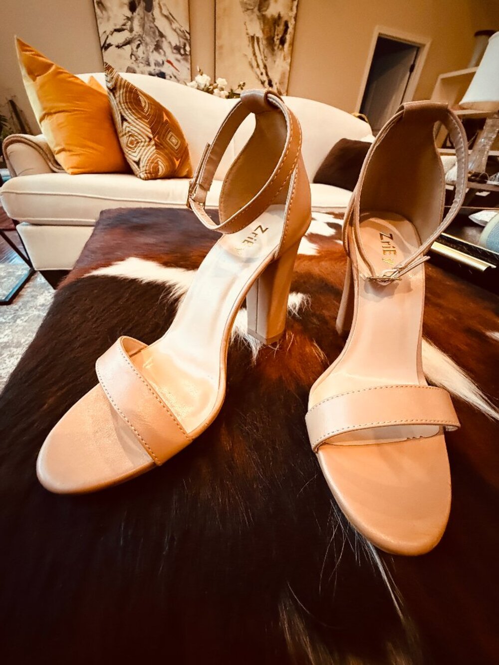 ZriEy Women's Block Heel Open Toe Ankle Strap Sandal - Sz 7  Nude